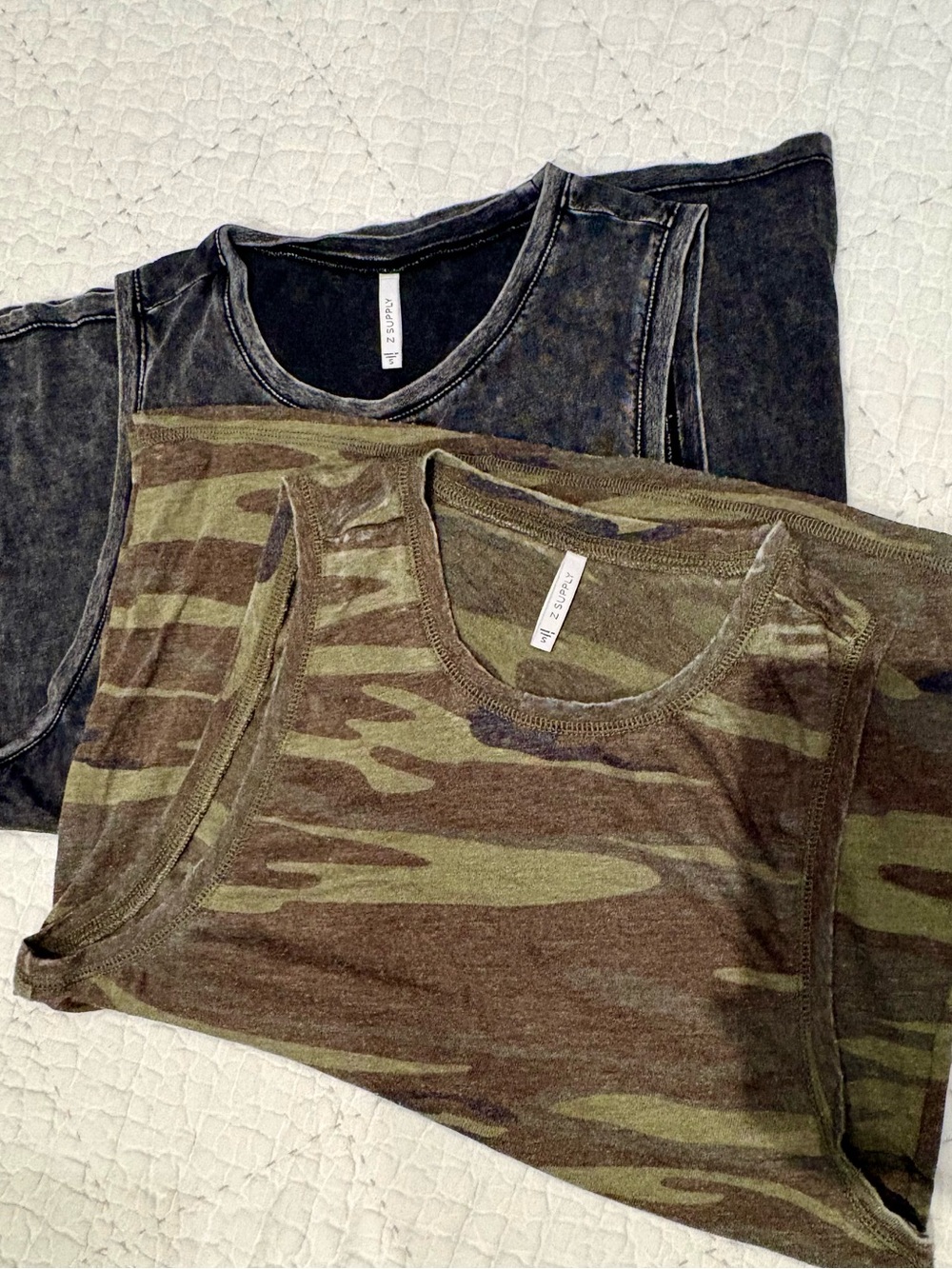 Z Supply Women's Washed Black Muscle Tank & Olive Camo Tank Duo - Picture 3 of 6
